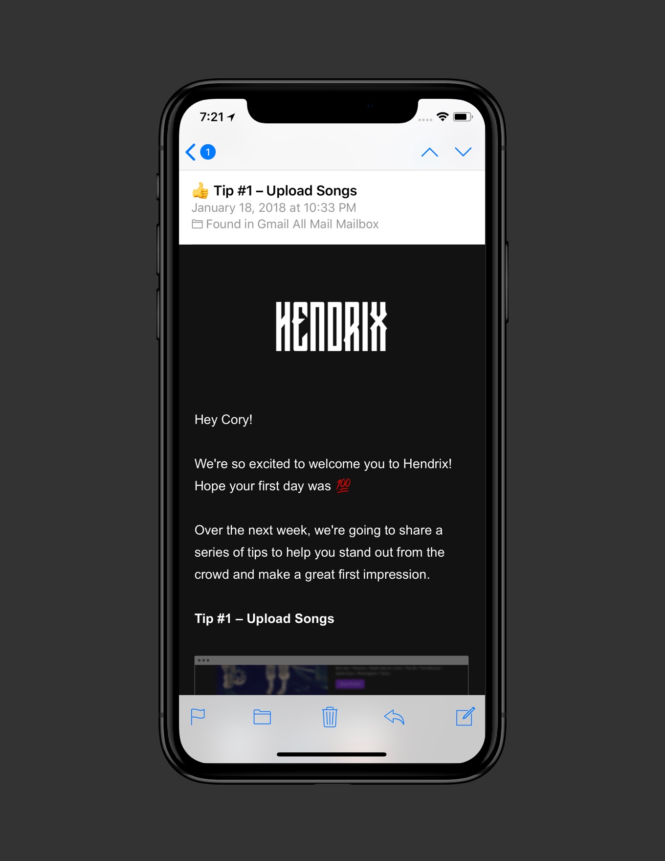 Onboarding tip email.