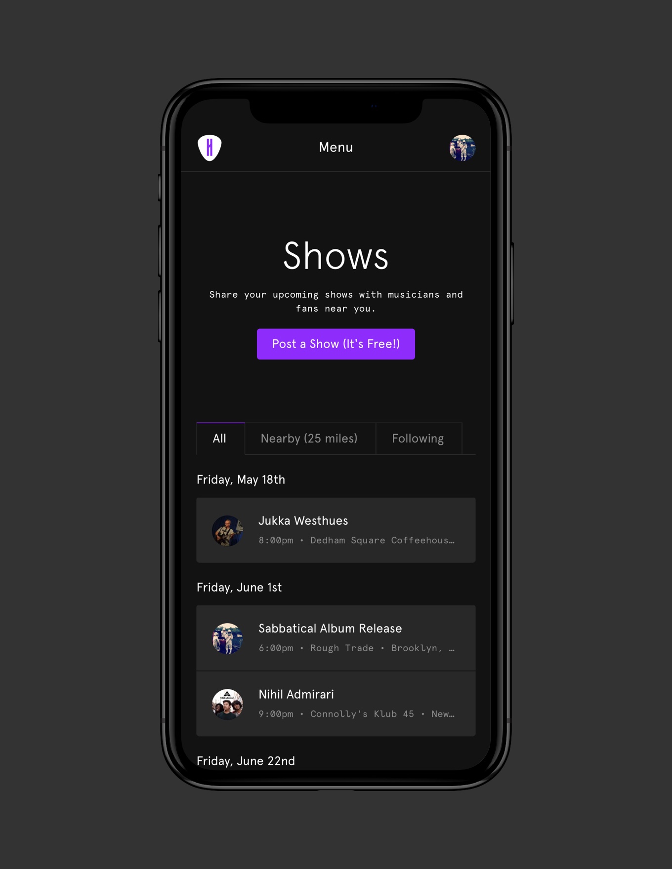 Local show calendar.