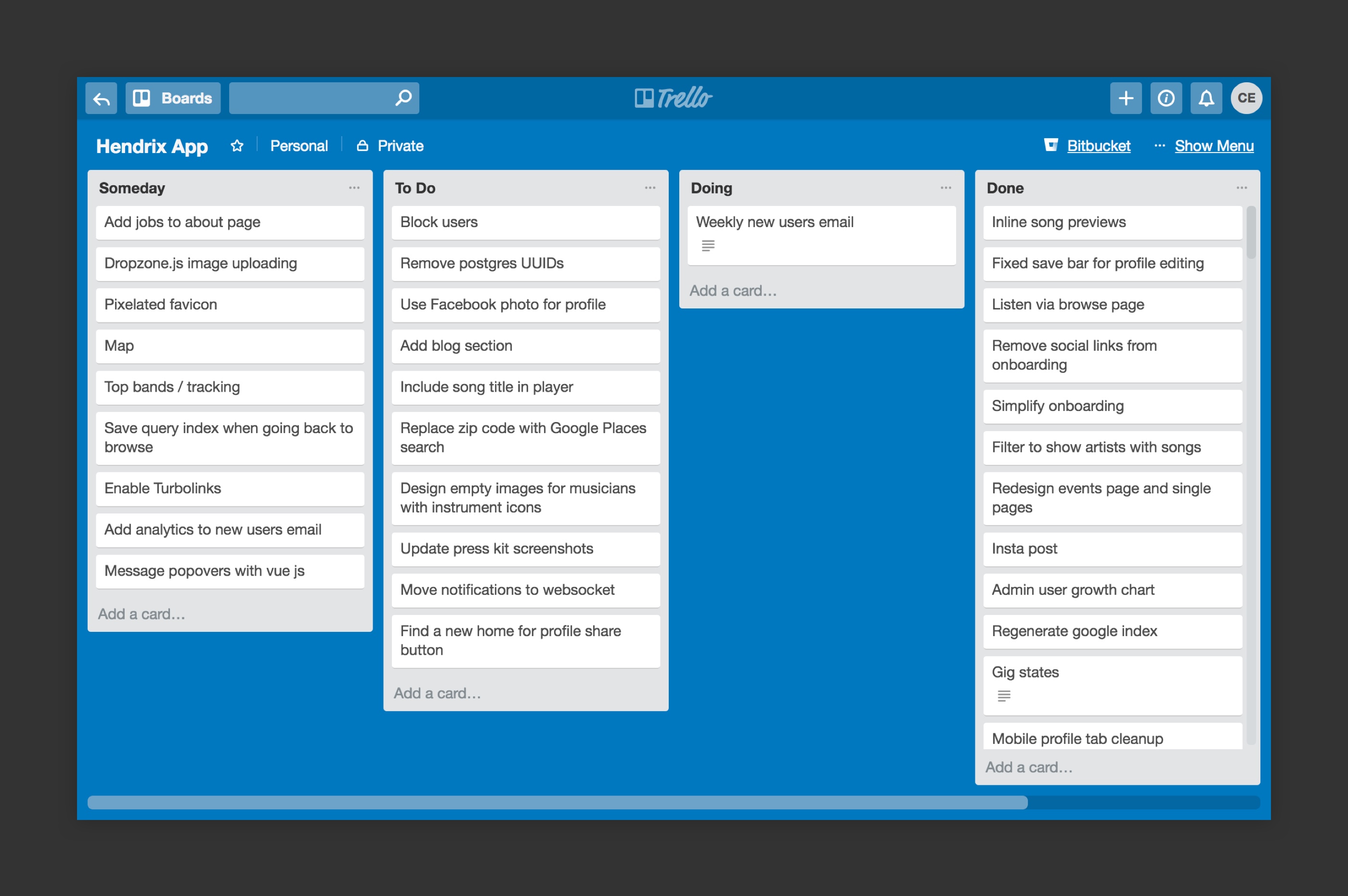 Hendrix Trello board.