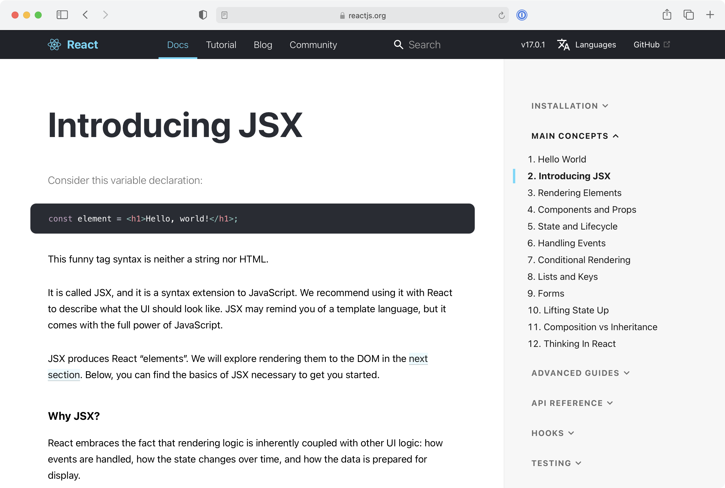 React.js docs